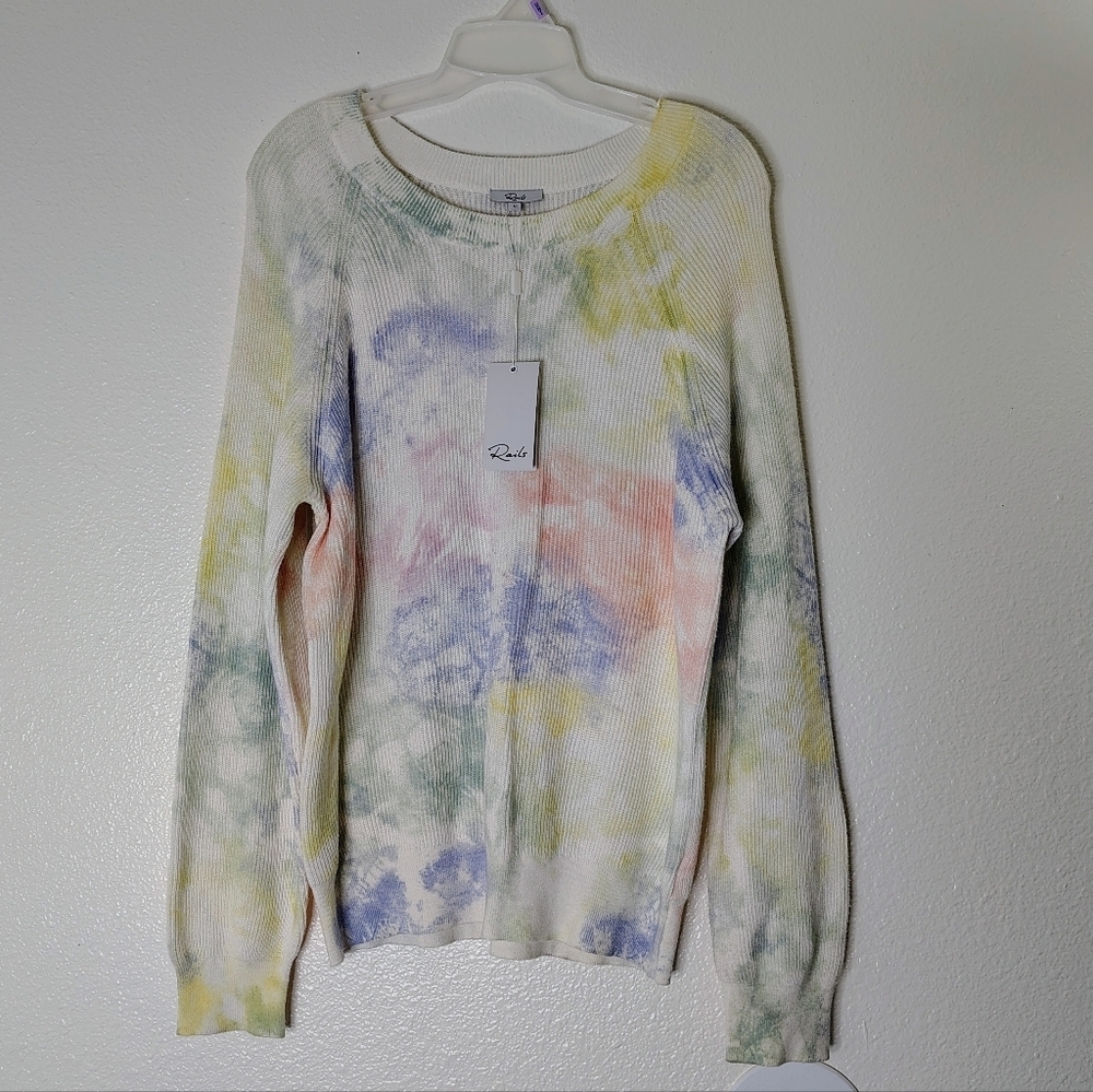 Rails Venus Rainbow Tie Dye Cashmere Blend Sweater Size Large NWT Long Sleeve